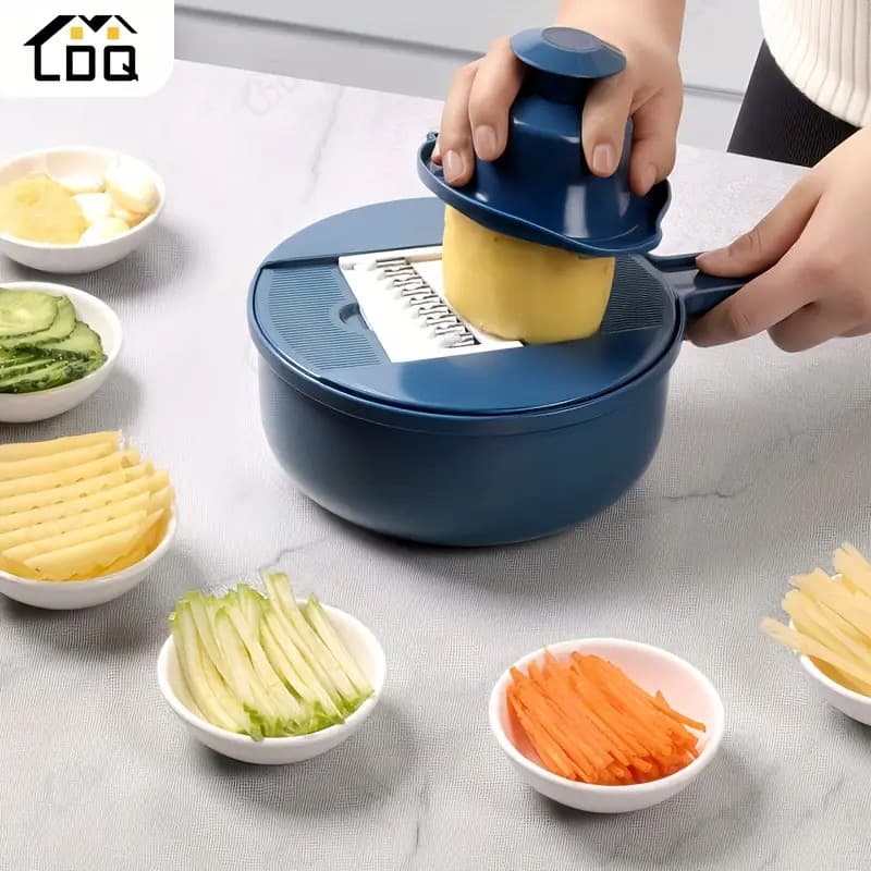 Cortador de Legumes 12 em 1 LDQ — Fatiador, Ralador e Triturador com Recipiente Livre de BPA